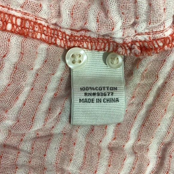 STYLUS Salmon and White Striped Button Down Long Sleeve Top - Size Medium - Picture 7 of 8